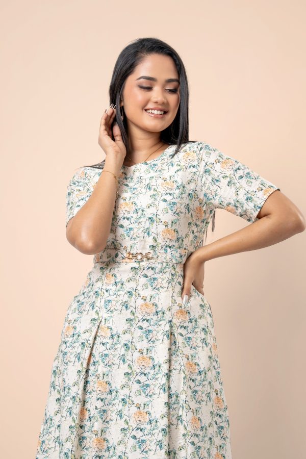 Floral Patterned Front Buckle Detail Midi Dress - Image 2