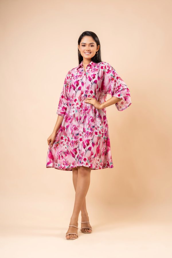 Floral Patterned Maggie Sleeve Short Dress - Image 3