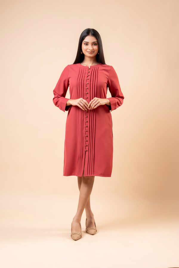 Pleat Detail Button-Down Short Dress - Image 4
