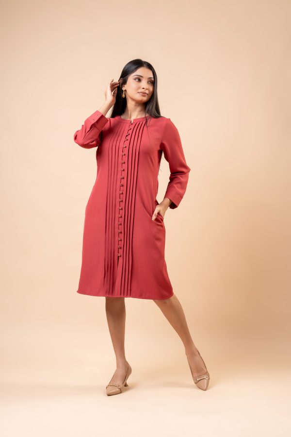 Pleat Detail Button-Down Short Dress - Image 5