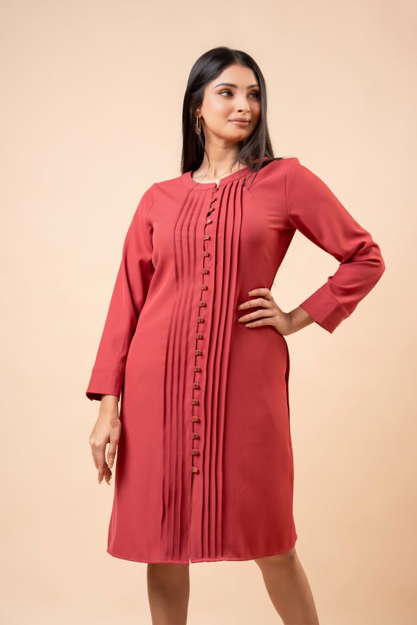 Pleat Detail Button-Down Short Dress - Image 2