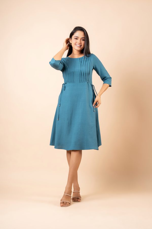 Pintuck Detail Side Tie-Up Short Dress - Image 2