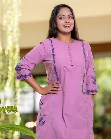 Embroidered Half Button-Down Short Dress