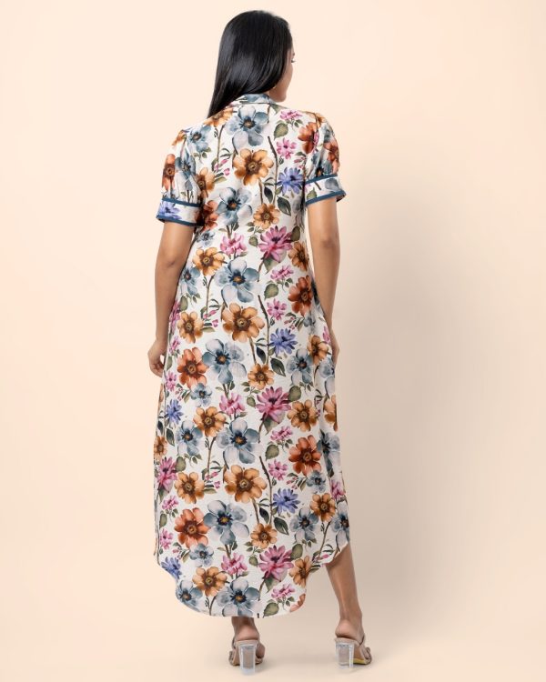 Piping Detail Curved Hem Maxi Shirt Dress - Image 5