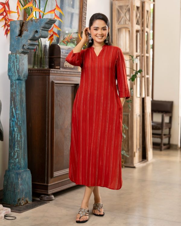 Stripe Patterned Notch Neck Maxi Dress - Image 4