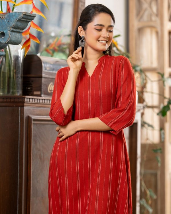 Stripe Patterned Notch Neck Maxi Dress - Image 2