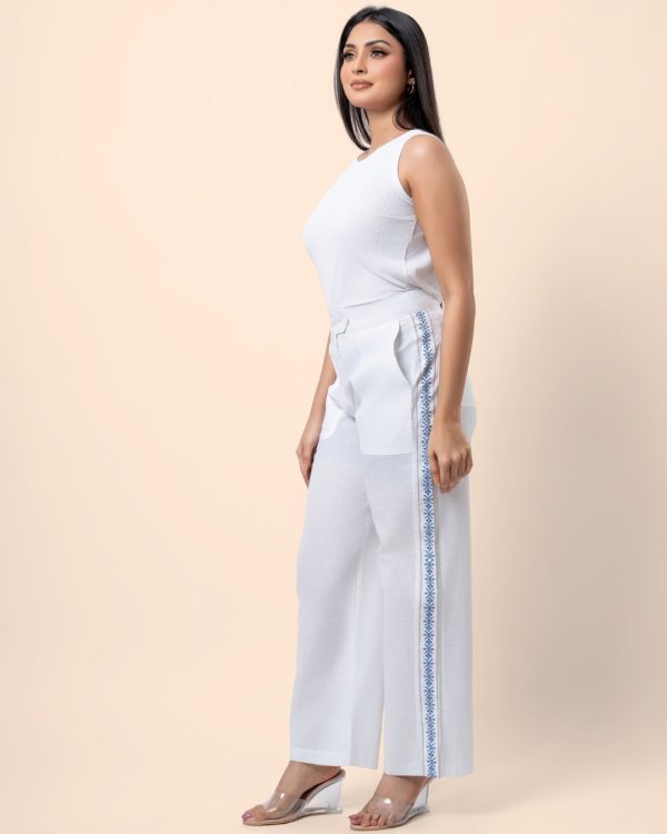 Embroidery Detail Straight Leg Linen Pant - Image 2