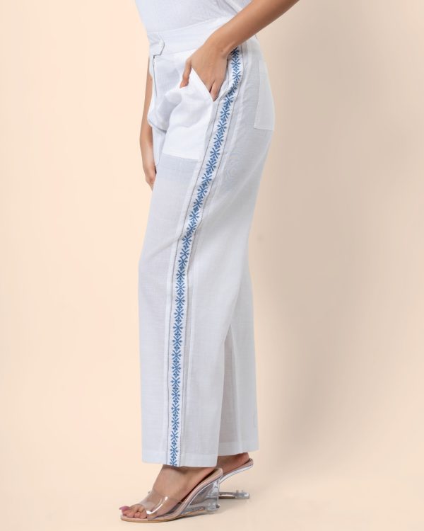 Embroidery Detail Straight Leg Linen Pant - Image 3