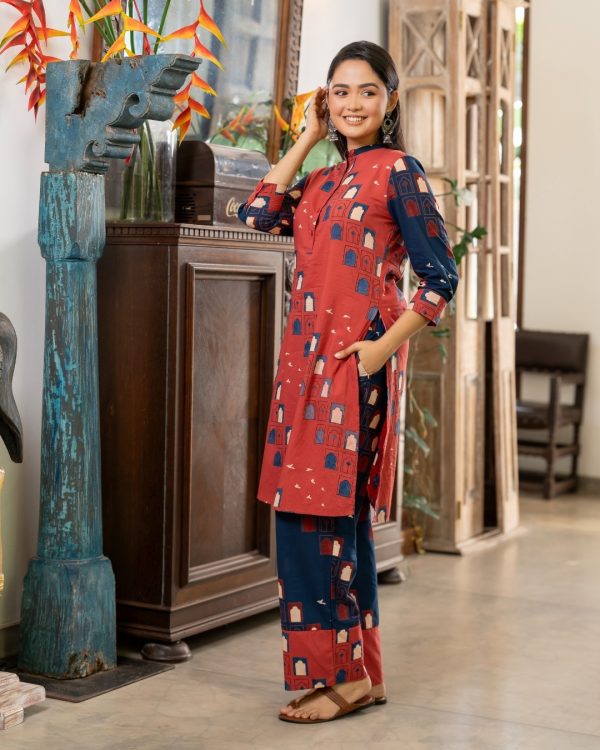 Motif Patterned Colourblock Kurta Top and Pants Set - Image 5