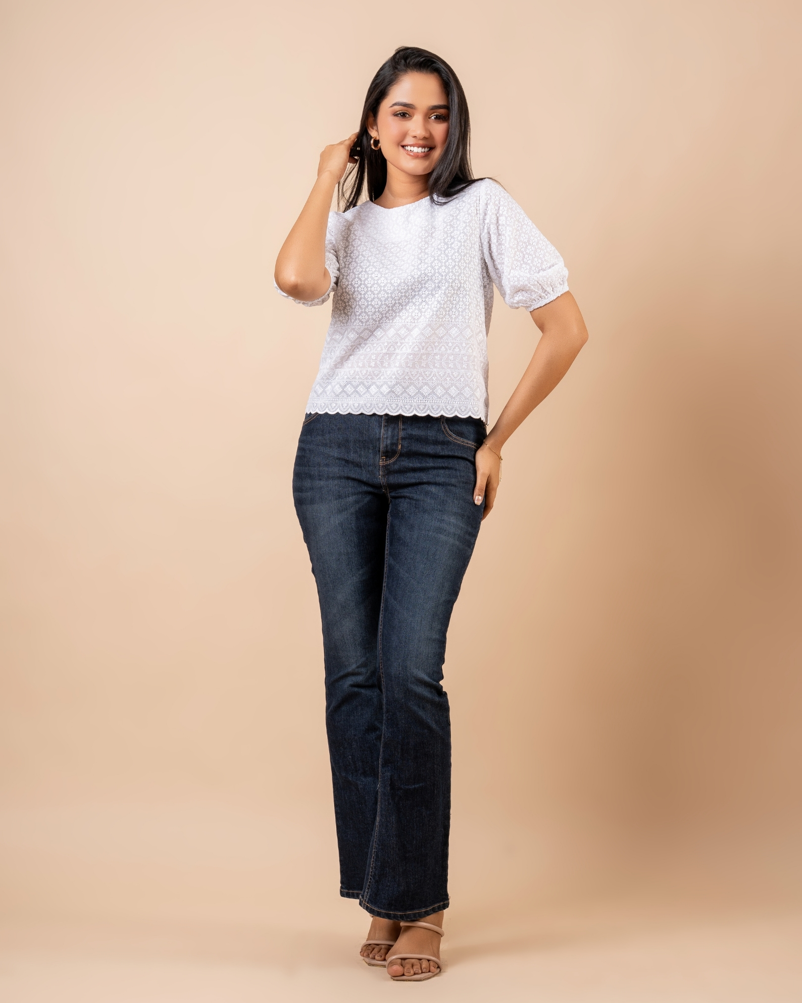 Scallop Hem Detail Puff Sleeve Blouse - Image 4