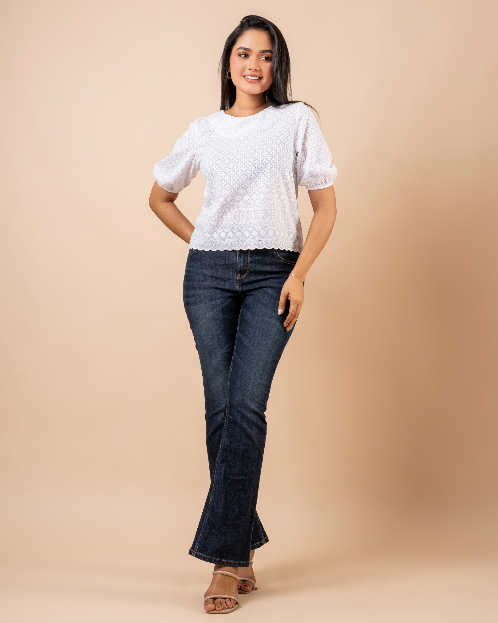 Scallop Hem Detail Puff Sleeve Blouse - Image 3