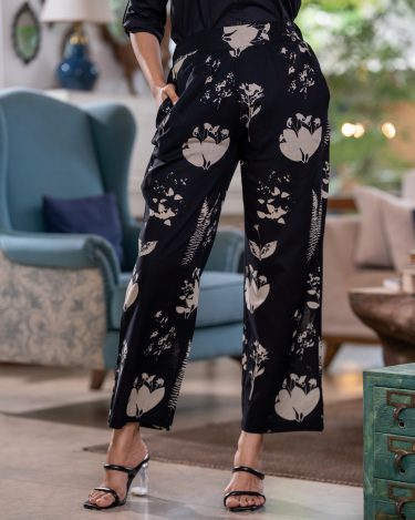 Floral Patterned Straight Leg Elastic Waist Pant