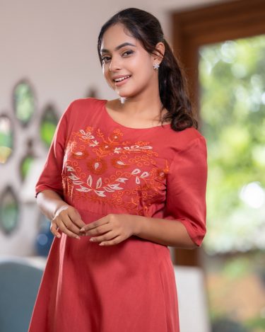 Embroidery Detail Boat Neck Midi Dress