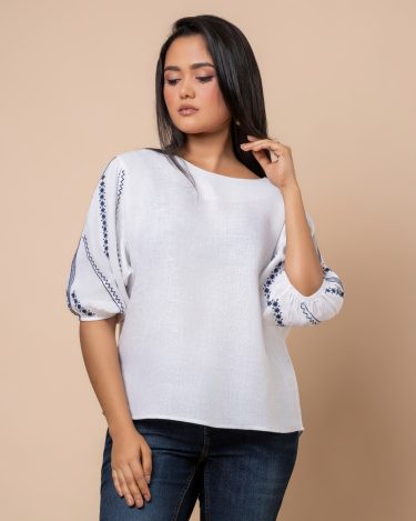 Embroidery Detail Puff Sleeve Blouse