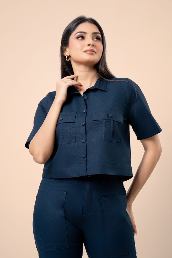 Button Down Cropped Blouse - Image 3