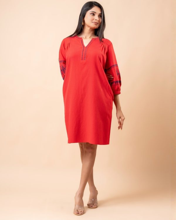 Embroidered Puff Sleeve Short Dress - Image 4