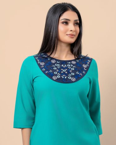 Embroidered Contrast Detail Short Dress