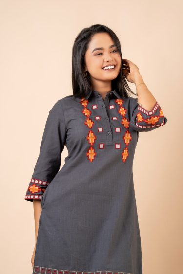 Geometric Embroidery Detail Short Dress