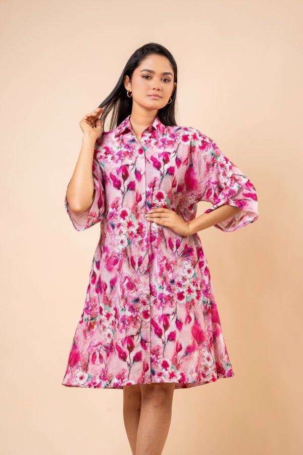 Floral Patterned Maggie Sleeve Short Dress - Image 2