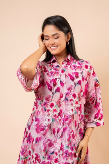 Floral Patterned Maggie Sleeve Short Dress