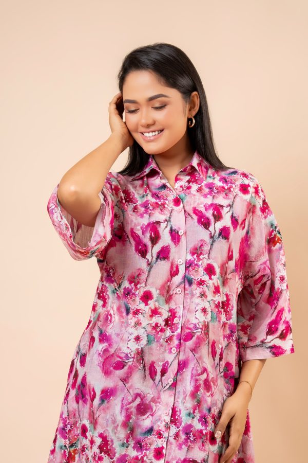 Floral Patterned Maggie Sleeve Short Dress