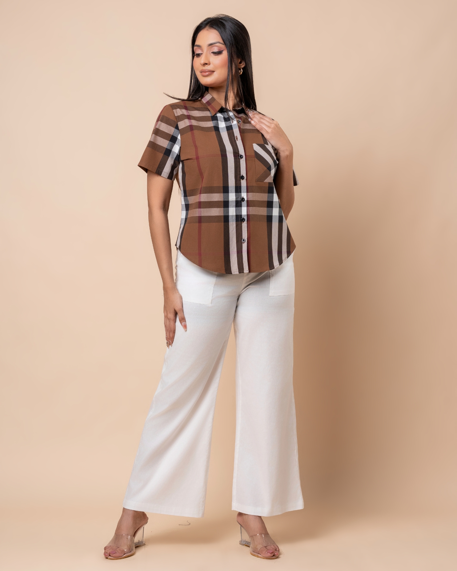 Plaid Patterned Short Sleeve Shirt Blouse - Image 5