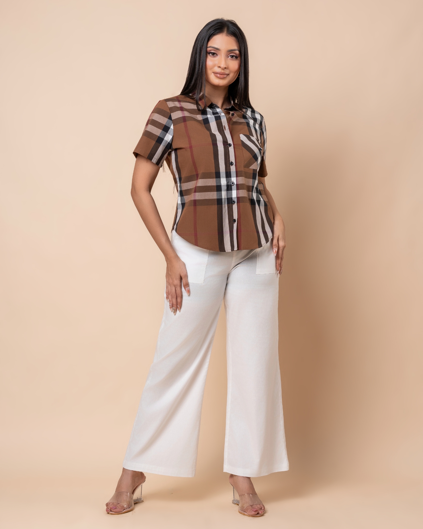 Plaid Patterned Short Sleeve Shirt Blouse - Image 6