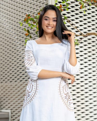 Square Neck Puff Sleeve Embroidery Maxi Dress