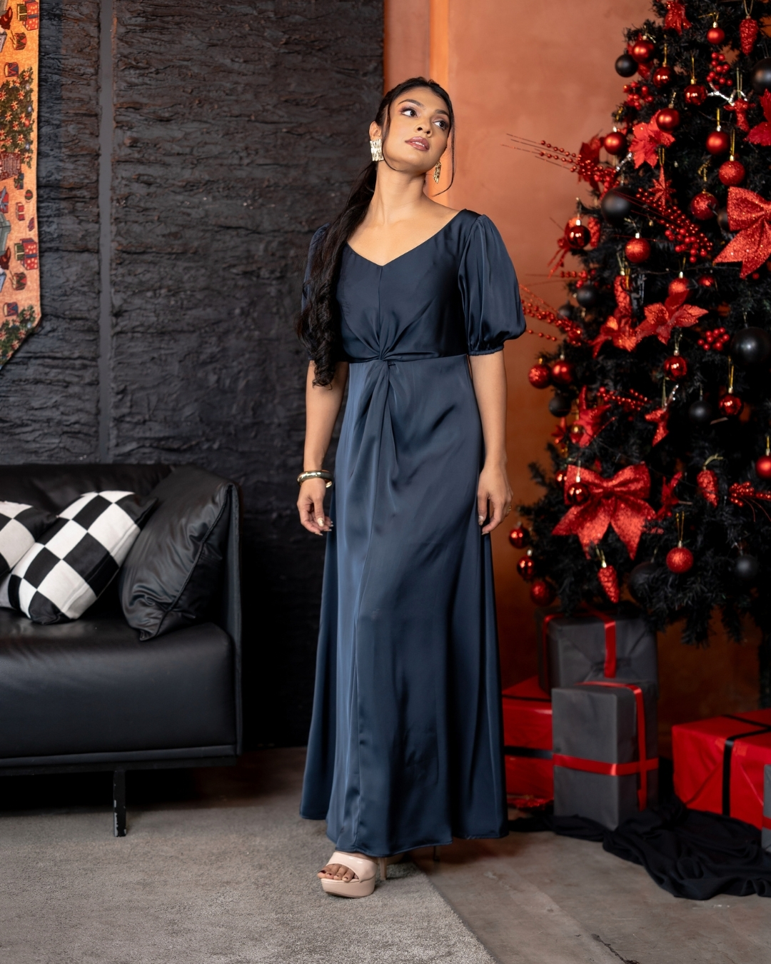 Waist Twist Detail Puff Sleeve Maxi Dress - Image 4