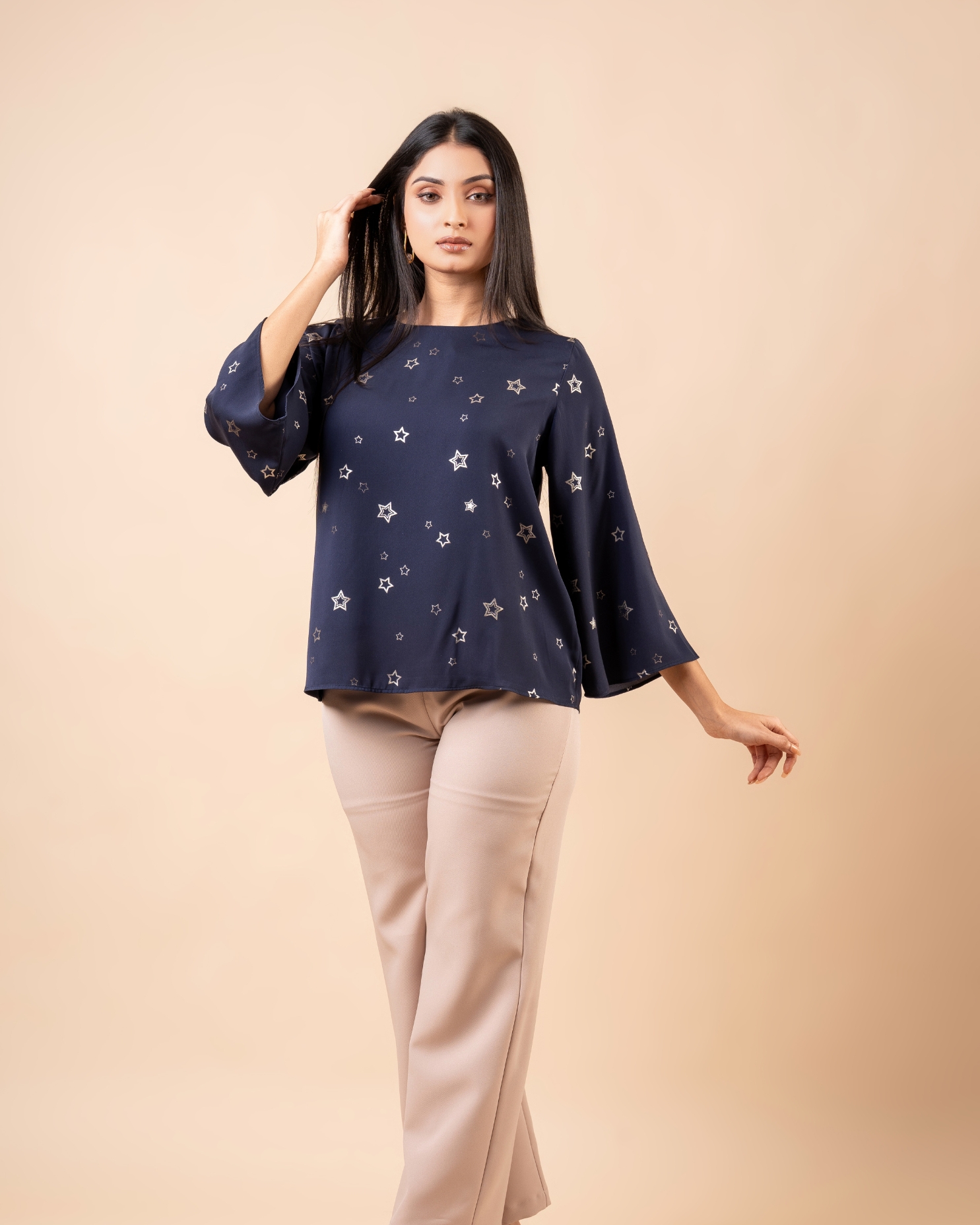 Star Patterned Bell Sleeve Top - Image 3