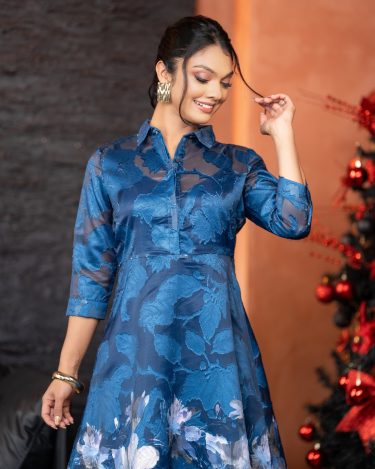 Floral Patterned Half Button-Down Midi Shirt Dress