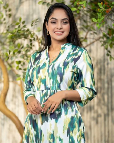 Abstract Patterned Half Button-Down Short Dress