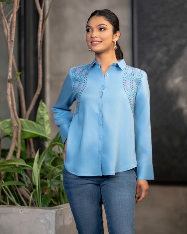 Floral Embroidery Detail Shirt Blouse