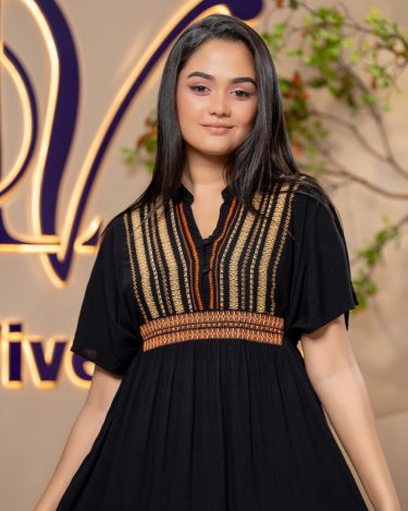 Button Detail Embroidery Maxi Dress