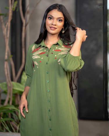 Embroidery Detail Short Shirt Dress