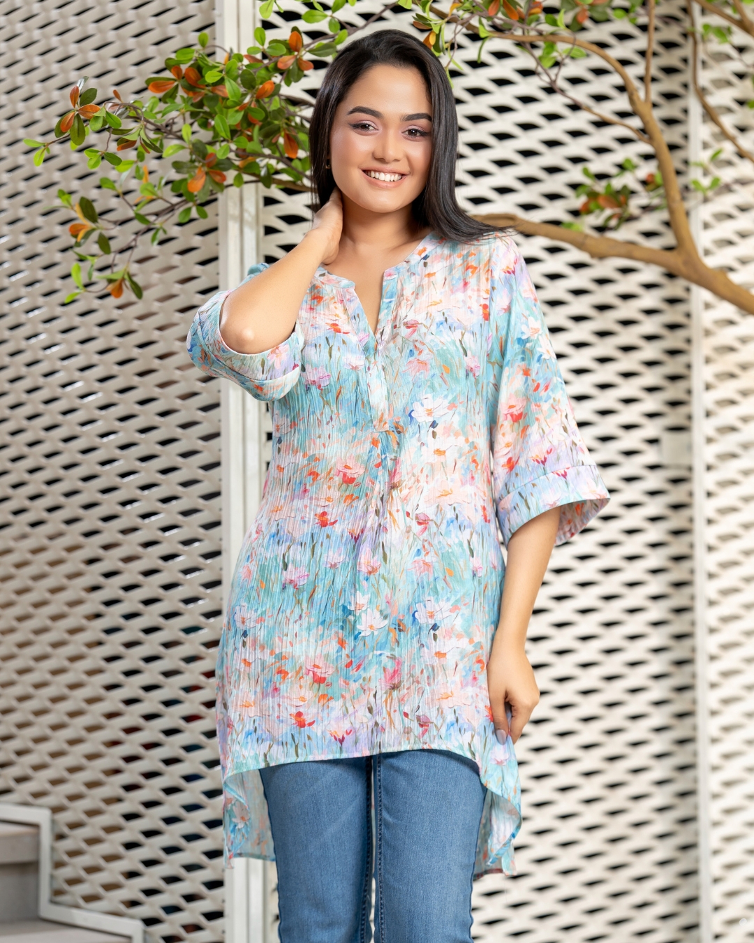 Half Placket Detail Long Top - Image 3