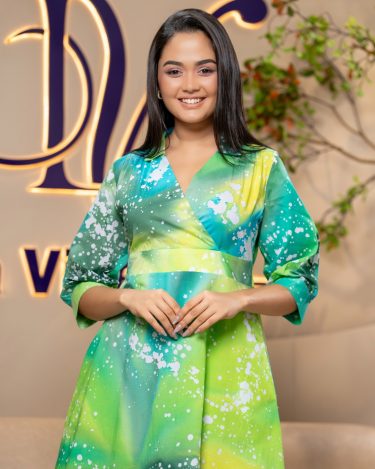 V-Neck Collar Overlap Detail Batik Short Dress