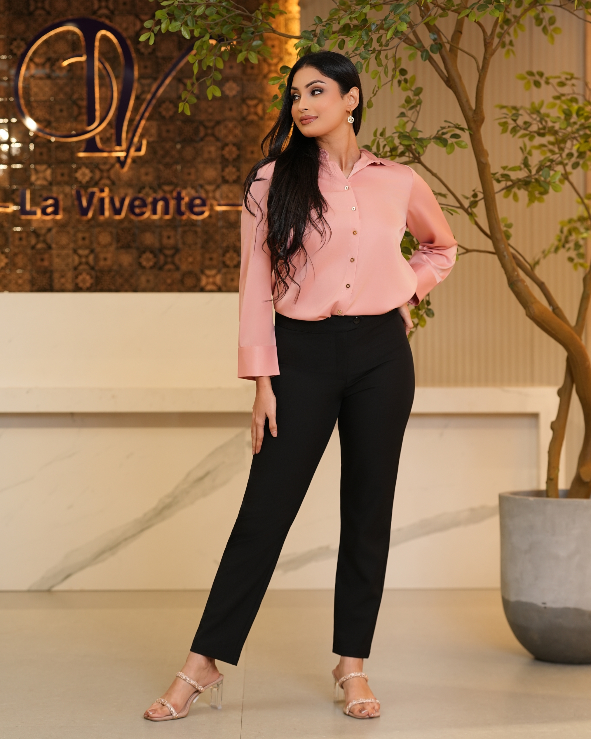 Button Detail Straight Leg Pants - Image 2