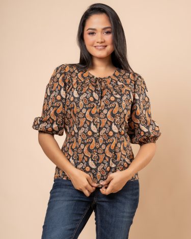 Paisely Patterned Puff Sleeve Top