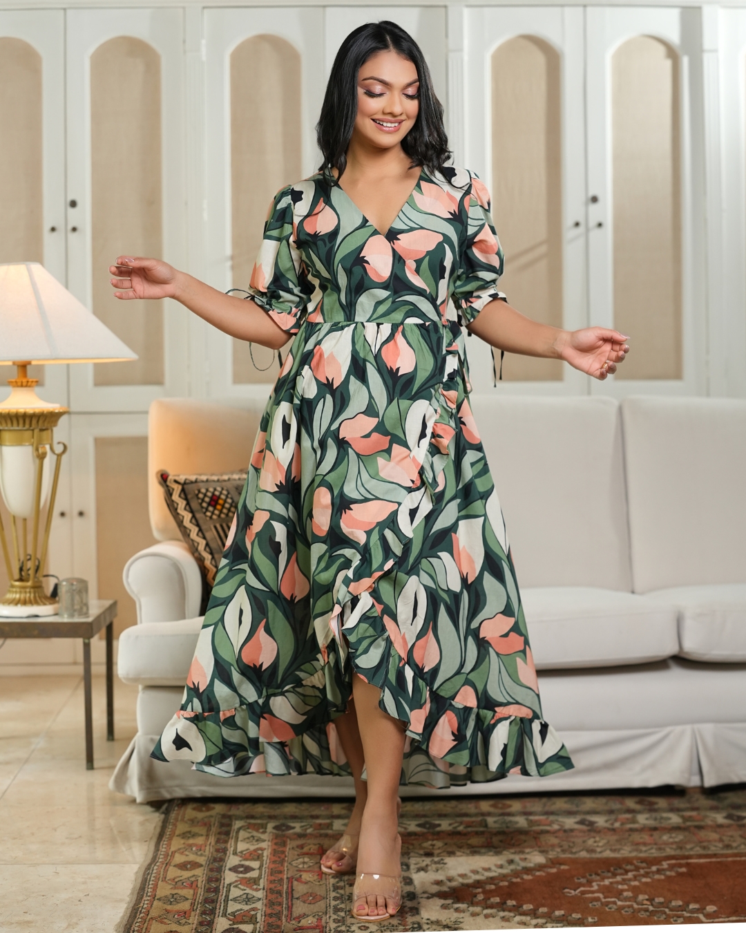 Floral Patterned Front Crossover Detail Maxi Dress - Image 4