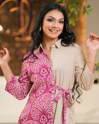 Color Block Tie-Up Short Shirt Dress