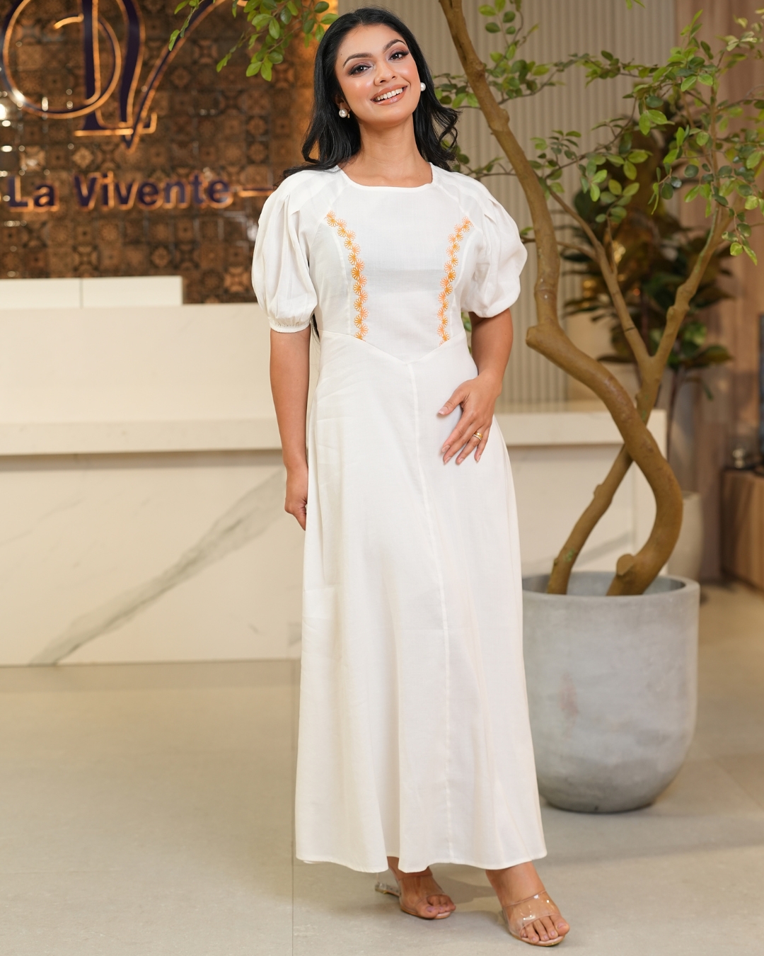 Embroidered Prncess Line Maxi Dress - Image 3
