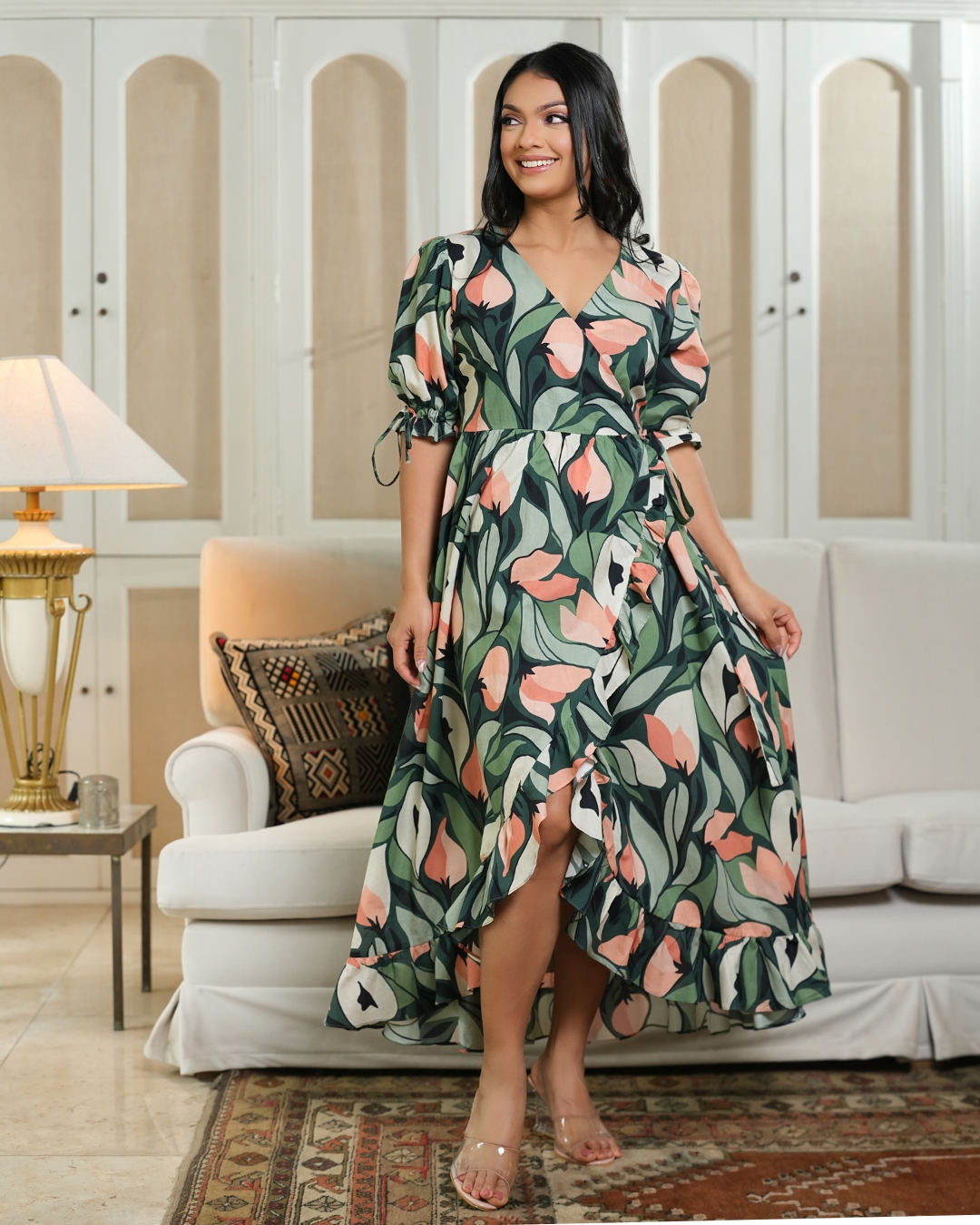Floral Patterned Front Crossover Detail Maxi Dress - Image 3