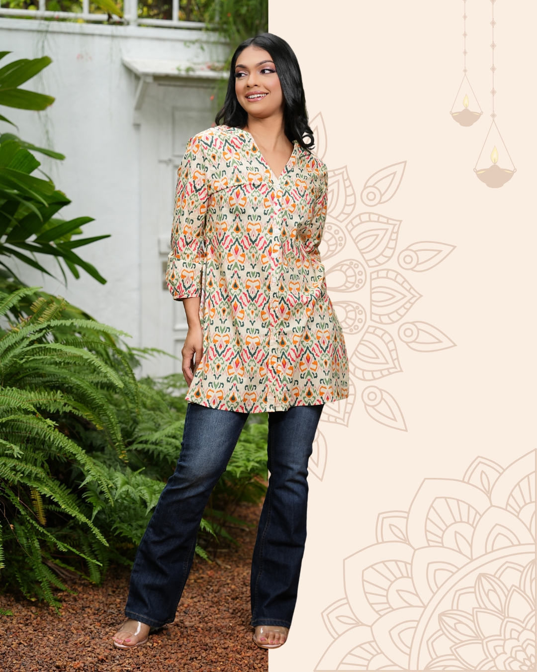 V Neckline Slit Detail Kurta Top - Image 3