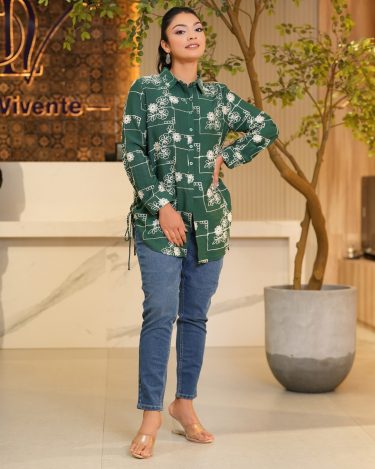 Floral Embroidery Detail Long Shirt Blouse