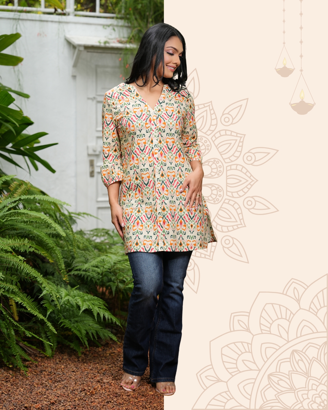 V Neckline Slit Detail Kurta Top - Image 4