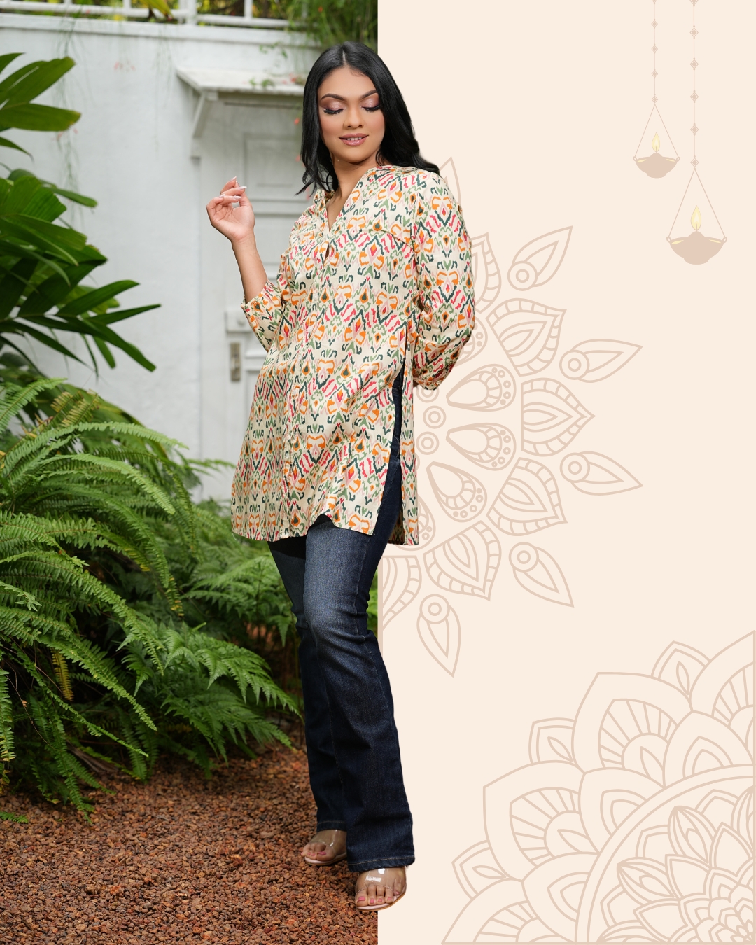 V Neckline Slit Detail Kurta Top - Image 5