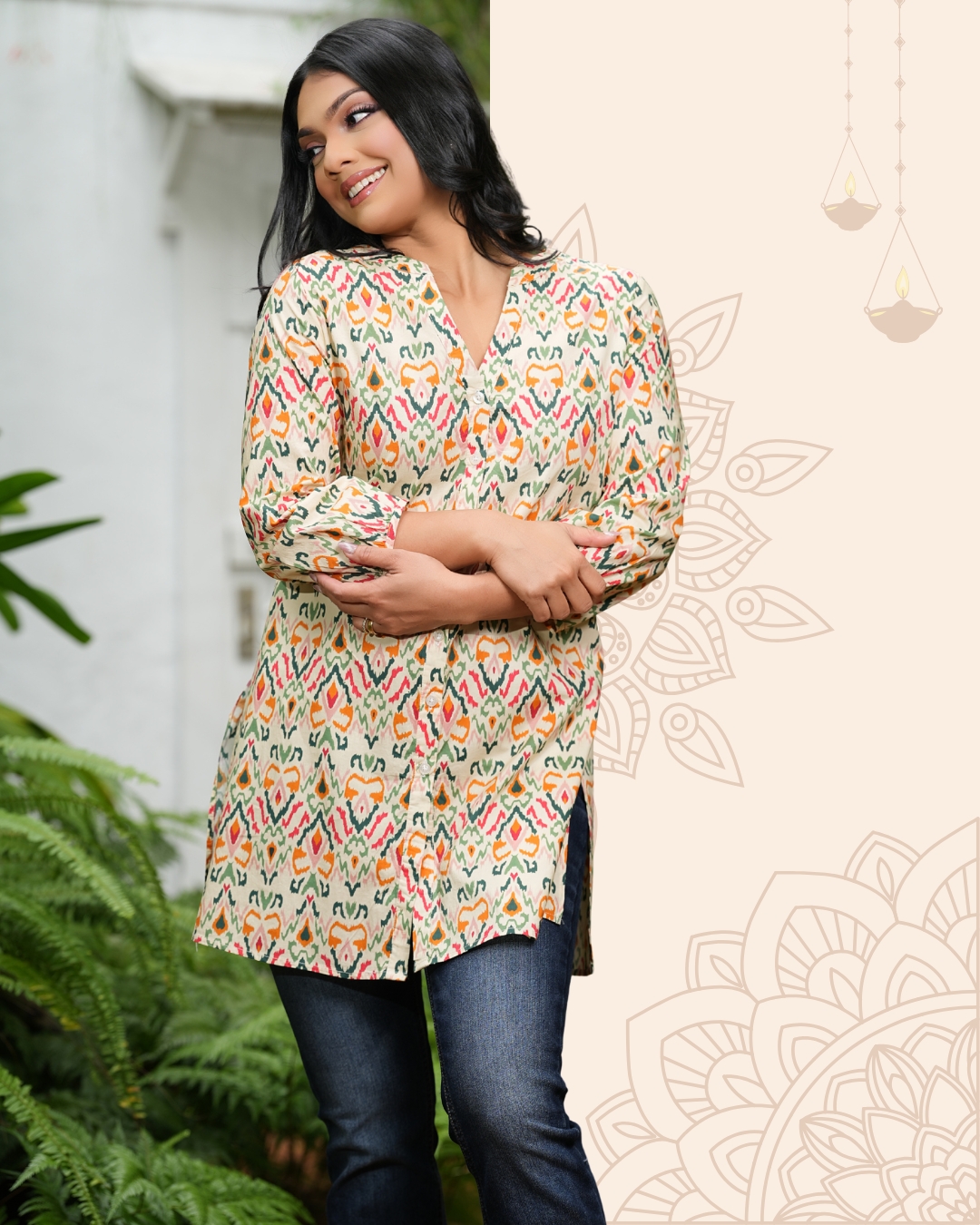 V Neckline Slit Detail Kurta Top - Image 2