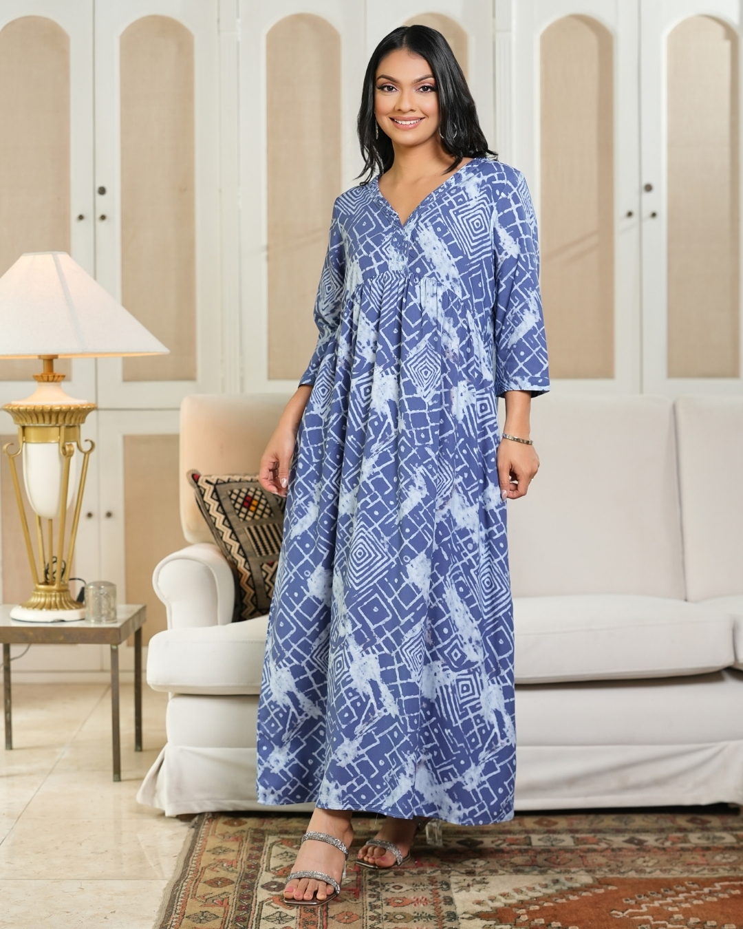 Neck Embellished Abstract Patterned Maxi Dress - Image 2