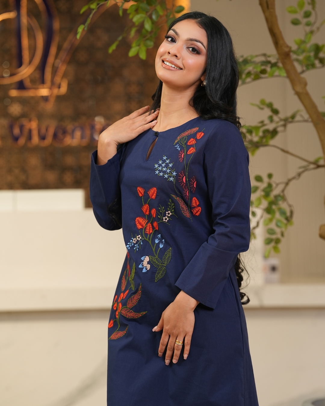 Embroidered Front Button Detail Midi Dress - Image 2